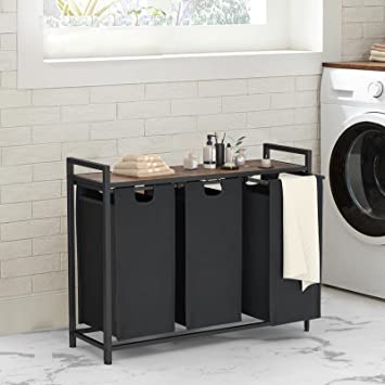 Laundry Hamper, Laundry Basket 3 section, 3 × 43L, Laundry Sorter 3 Compartment with Shel
