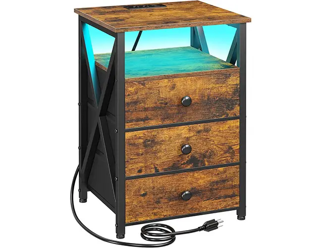LED Nightstand with Charging Station HET053LBR-1