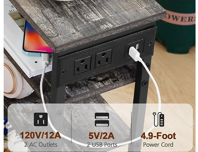 AMHANCIBLE Narrow Side Table with Charging Station HETN04KG