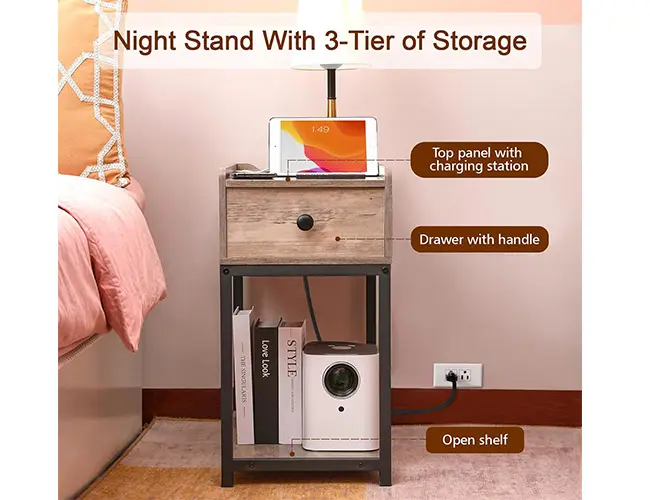 AMHANCIBLE Night Stand Set 2, Narrow Side Table HET04LDGY