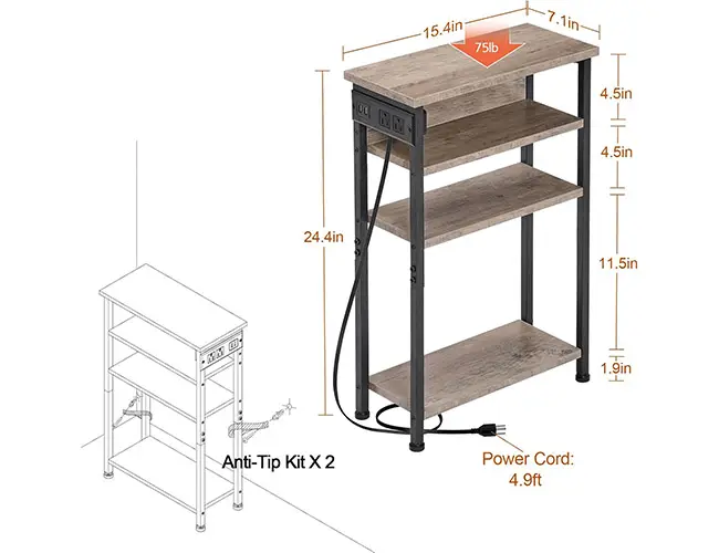 AMHANCIBLE End Table for Small Spaces HETN04GY-1
