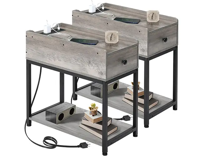 AMHANCIBLE Night Stand Set 2, Narrow Side Table HET04LDGY