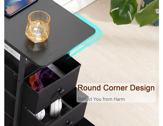AMHANCIBLE Nightstand with 3 Fabric Drawers for Living Room HETN013BK-1
