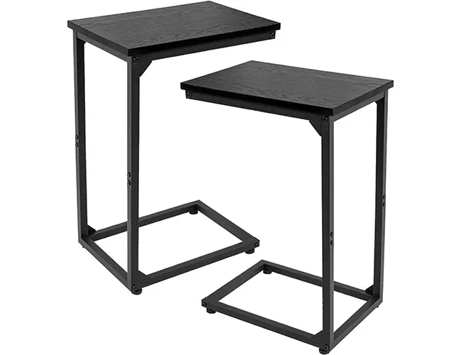 C Shaped End Table with Metal Frame HET02CBK