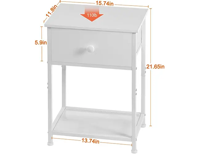Night Stand Set 2, Slim Bedside Table for Bedroom HET03SDWT