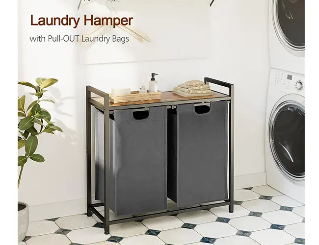 Dirty Clothes Hamper for Bathroom, 2 x 12.1 Gallons (46L) HLS02BG