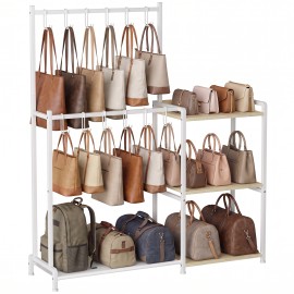 LOAKEKEL Purse Organizer for Closet, 2-Tier Rack with 12 Hooks, White