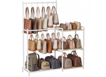 LOAKEKEL Purse Organizer for Closet, 2-Tier Rack with 12 Hooks, White
