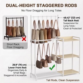 LOAKEKEL Purse Organizer for Closet, 2-Tier Rack with 12 Hooks, White