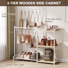 LOAKEKEL Purse Organizer for Closet, 2-Tier Rack with 12 Hooks, White