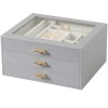 Jewelry Organizer, 3-Layer Jewelry Box with Glass Lid, Jewelry Case with 3 Drawers, Jewelry Storage for Women, Gift, Gray, CJB03GY
