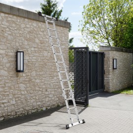 AMHANCIBLE Multi-Purpose Ladder, Aluminium Ladder, 4 x 3 Steps, Foldable, for Painting, Ceiling, Garden, up to 150 kg, 3.4 m, 6-in-Design, TÜV/GS Certified, Silver EBAL01SV