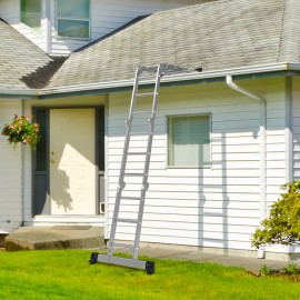AMHANCIBLE Multi-Purpose Ladder, Aluminium Ladder, 4 x 3 Steps, Foldable, for Painting, Ceiling, Garden, up to 150 kg, 3.4 m, 6-in-Design, TÜV/GS Certified, Silver EBAL01SV