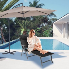 AMHANCIBLE 折叠式日光躺椅，采用防锈铝材制成，花园躺椅，靠背可调节，配有可拆卸枕头，最大承重150公斤，可调节，适用于花园、阳台 EGL01BK