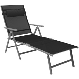 AMHANCIBLE 折叠式日光躺椅，采用防锈铝材制成，花园躺椅，靠背可调节，配有可拆卸枕头，最大承重150公斤，可调节，适用于花园、阳台 EGL01BK