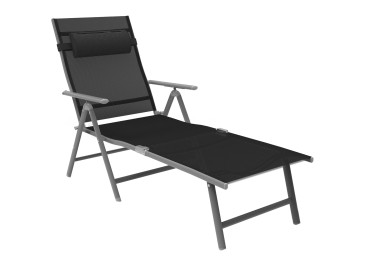 AMHANCIBLE Folding Sun Lounger, Made of Rustproof Aluminium, Garden Lounger with Adjustable Backrest, Removable Pillow, Maximum Load 150 kg, Adjustable, for Garden, Balcony EGL01BK