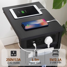AMHANCIBLE C-Shaped Side Table with Charging Station, 2 USB & AC Outlets, Narrow Coffee Bedside Table with Cloth Storage Bag for Sofa, Small Spaces, Living Room, Bedroom, Black HET04CBK-1