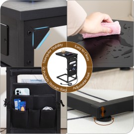 AMHANCIBLE C-Shaped Side Table with Charging Station, 2 USB & AC Outlets, Narrow Coffee Bedside Table with Cloth Storage Bag for Sofa, Small Spaces, Living Room, Bedroom, Black HET04CBK-1