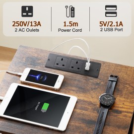 AMHANCIBLE 带充电站的床头柜，两件套床头柜，带两个布艺储物抽屉的边桌，小户型床头柜，客厅沙发边桌，复古棕色 HET05XBR