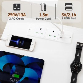 AMHANCIBLE Nachttisch mit Ladestation, 2er-Set Nachttische, Beistelltisch mit 2 Stoffschubladen, Nachttisch für kleine Räume, Sofa-Beistelltisch für Wohnzimmer, Weiß HET05XWT