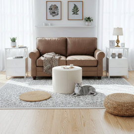 AMHANCIBLE Nachttisch mit Ladestation, 2er-Set Nachttische, Beistelltisch mit 2 Stoffschubladen, Nachttisch für kleine Räume, Sofa-Beistelltisch für Wohnzimmer, Weiß HET05XWT