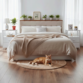 AMHANCIBLE Nachttisch mit Ladestation, 2er-Set Nachttische, Beistelltisch mit 2 Stoffschubladen, Nachttisch für kleine Räume, Sofa-Beistelltisch für Wohnzimmer, Weiß HET05XWT