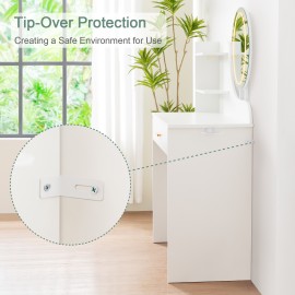 LOAKEKEL Vanity Desk, with Mirror and Lights, Makeup Vanity with Storage Drawer, Small Dressing Table with 3 Open Shelves for Bedroom, Cosmetic Table for Women and Girls Gift, White HSKP01WT