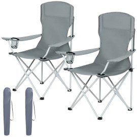 AMHANCIBLE Foldable Camping Chair, Set of 2, Folding Fishing Chairs with Cup Holder, High Backrest OCC02GY