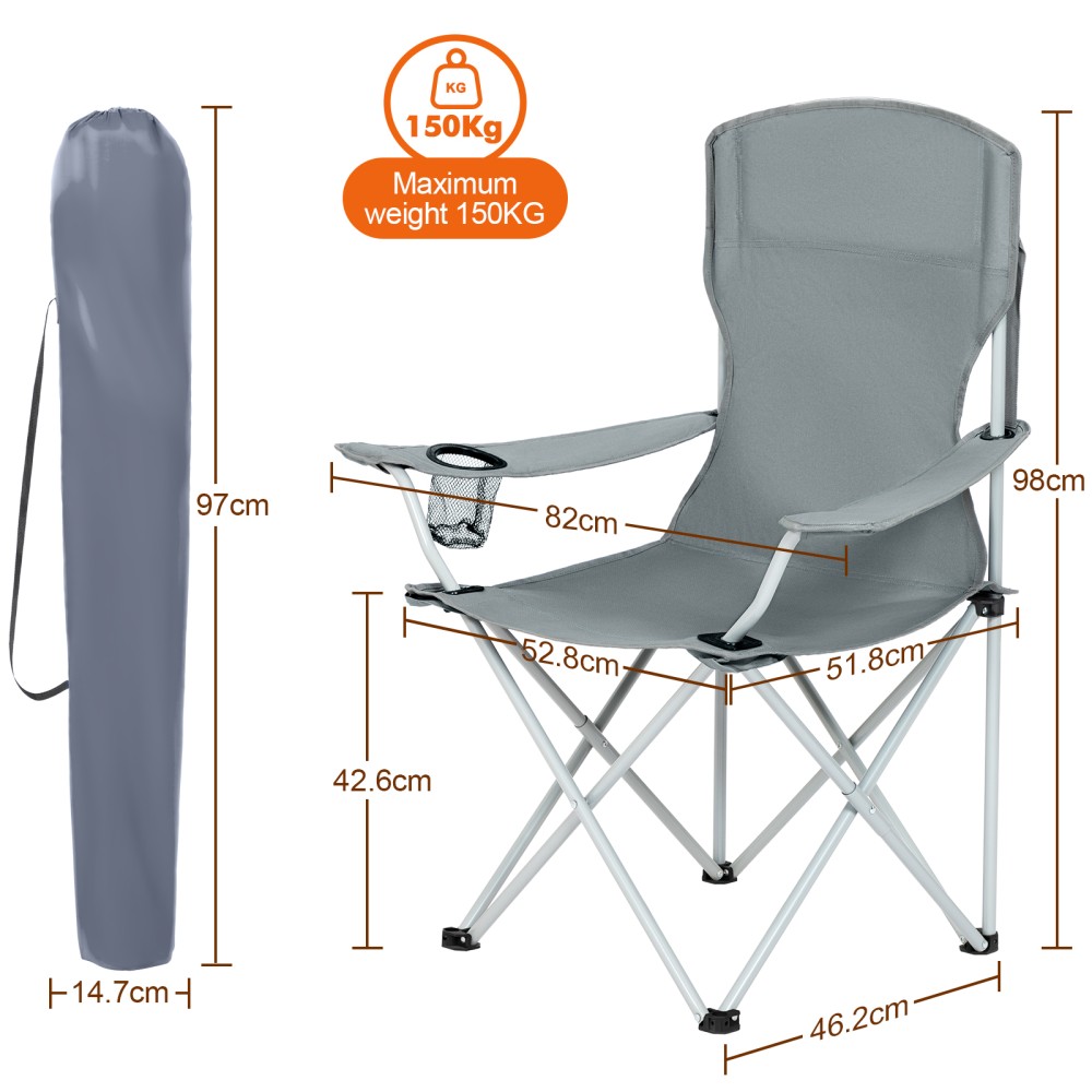 AMHANCIBLE Foldable Camping Chair, Set of 2, Folding Fishing Chairs with Cup Holder, High Backrest OCC02GY