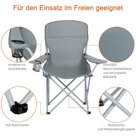 AMHANCIBLE Foldable Camping Chair, Set of 2, Folding Fishing Chairs with Cup Holder, High Backrest OCC02GY