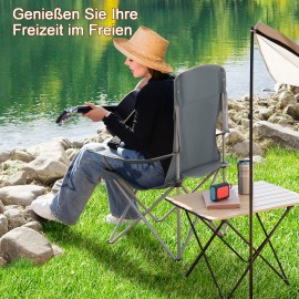 AMHANCIBLE Foldable Camping Chair, Set of 2, Folding Fishing Chairs with Cup Holder, High Backrest OCC02GY