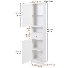 AMHANCIBLE Tall Bathroom Cabinet, Storage Cabinet with 2 Doors & 1 Drawer, for Living Room, Entryway, Home Office, White ETSC02WT