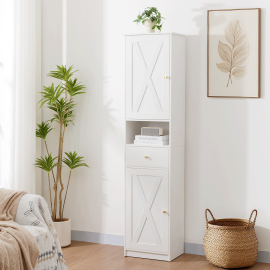 AMHANCIBLE Tall Bathroom Cabinet, Storage Cabinet with 2 Doors & 1 Drawer, for Living Room, Entryway, Home Office, White ETSC02WT