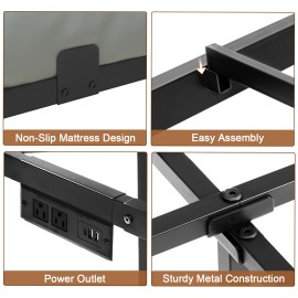 Twin Bed Frame, Floating Bed Frame Twin Size, with Smart LED Lights & USB Charging Station, Metal Platform Double Bed Frame, Steel Slat Support, No Box Spring Needed, Easy Assembly HBF100BK