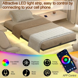 Twin Bed Frame, Floating Bed Frame Twin Size, with Smart LED Lights & USB Charging Station, Metal Platform Double Bed Frame, Steel Slat Support, No Box Spring Needed, Easy Assembly HBF100BK