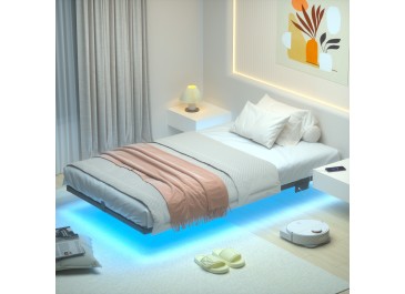 Twin Bed Frame, Floating Bed Frame Twin Size, with Smart LED Lights & USB Charging Station, Metal Platform Double Bed Frame, Steel Slat Support, No Box Spring Needed, Easy Assembly HBF100BK