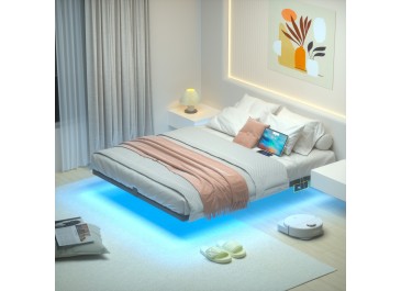 LOAKEKEL Full Bed Frame, with USB Charging Station, Floating Bed Frame Full Size with Smart LED Lights, Metal Platform Bed, Heavy Duty Steel Slat, No Box Spring Needed, Easy Assembly, HBF130BK