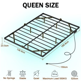 LOAKEKEL Full Bed Frame, with USB Charging Station, Floating Bed Frame Full Size with Smart LED Lights, Metal Platform Bed, Heavy Duty Steel Slat, No Box Spring Needed, Easy Assembly, HBF130BK