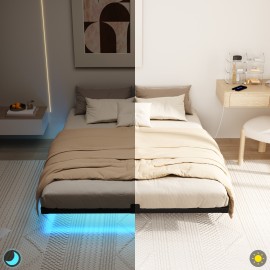 LOAKEKEL Full Bed Frame, with USB Charging Station, Floating Bed Frame Full Size with Smart LED Lights, Metal Platform Bed, Heavy Duty Steel Slat, No Box Spring Needed, Easy Assembly, HBF130BK