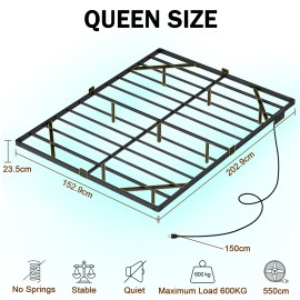 LOAKEKEL Queen Bed Frame, with USB Charging Station, Floating Bed Frame Queen Size with Smart LED Lights, Metal Platform Bed, Heavy Duty Steel Slat, No Box Spring Needed, Easy Assembly, HBF150BK