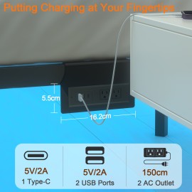 LOAKEKEL Queen Bed Frame, with USB Charging Station, Floating Bed Frame Queen Size with Smart LED Lights, Metal Platform Bed, Heavy Duty Steel Slat, No Box Spring Needed, Easy Assembly, HBF150BK