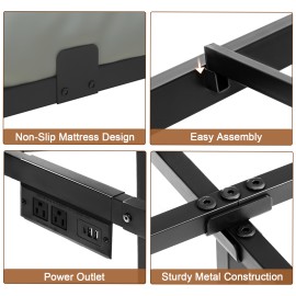 LOAKEKEL Queen Bed Frame, with USB Charging Station, Floating Bed Frame Queen Size with Smart LED Lights, Metal Platform Bed, Heavy Duty Steel Slat, No Box Spring Needed, Easy Assembly, HBF150BK