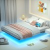 Queen Bed Frame, with USB Charging Station, Floating Bed Frame Queen Size with Smart LED Lights, Metal Platform Bed, Heavy Duty Steel Slat, No Box Spring Needed, Easy Assembly, HBF150BK