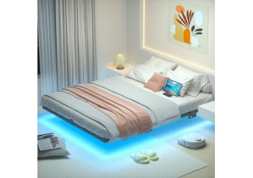 LOAKEKEL Queen Bed Frame, with USB Charging Station, Floating Bed Frame Queen Size with Smart LED Lights, Metal Platform Bed, Heavy Duty Steel Slat, No Box Spring Needed, Easy Assembly, HBF150BK
