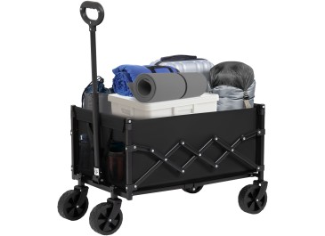 LOAKEKEL Wagon, Foldable Wagon Carts for Camping, Collapsible Steel Construction Portable Shopping Cart, with 360° Rotatable Wheels, for Outdoor, Garden, Black HCW01BK