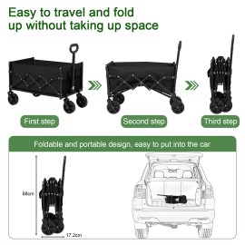 LOAKEKEL Wagon, Foldable Wagon Carts for Camping, Collapsible Steel Construction Portable Shopping Cart, with 360° Rotatable Wheels, for Outdoor, Garden, Black HCW01BK