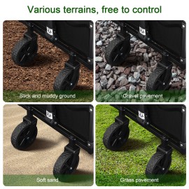 LOAKEKEL Wagon, Foldable Wagon Carts for Camping, Collapsible Steel Construction Portable Shopping Cart, with 360° Rotatable Wheels, for Outdoor, Garden, Black HCW01BK