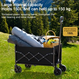 LOAKEKEL Wagon, Foldable Wagon Carts for Camping, Collapsible Steel Construction Portable Shopping Cart, with 360° Rotatable Wheels, for Outdoor, Garden, Black HCW01BK