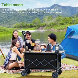 LOAKEKEL Wagon, Foldable Wagon Carts for Camping, Collapsible Steel Construction Portable Shopping Cart, with 360° Rotatable Wheels, for Outdoor, Garden, Black HCW01BK