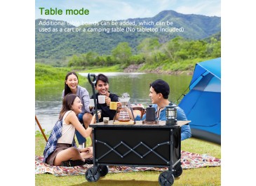 LOAKEKEL Wagon, Foldable Wagon Carts for Camping, Collapsible Steel Construction Portable Shopping Cart, with 360° Rotatable Wheels, for Outdoor, Garden, Black HCW01BK